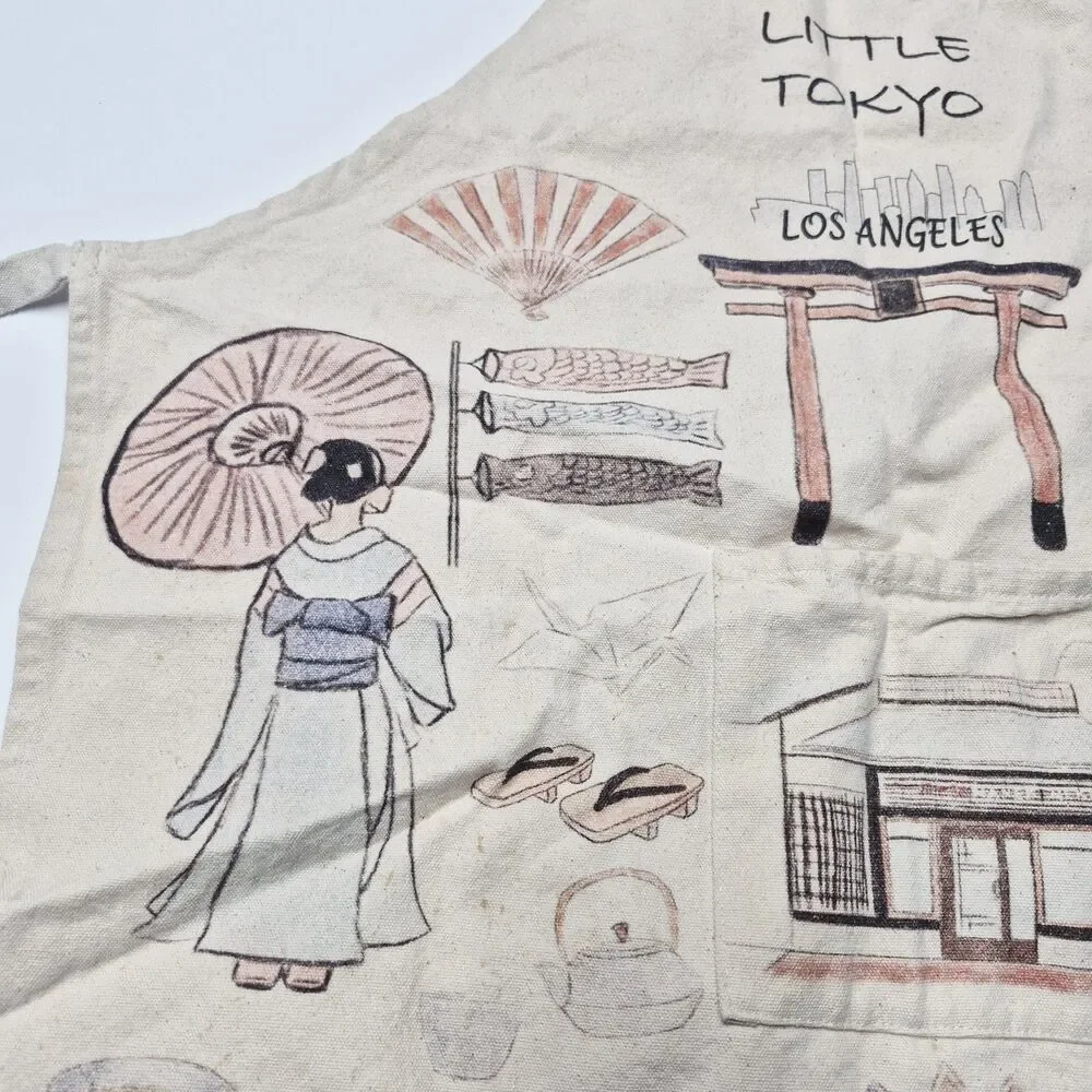 Little Tokyo Los Angeles Japanese Merch Souvenir Graphic Linen Kitchen Apron Euc